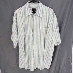 Jos.‎ A. Bank Button Up Shirt Mens XL Blue Green Striped 100% Linen Short Sleeve